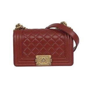Chanel Boy Bag Lambskin Red Gold Small.